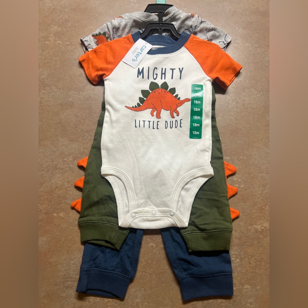 Carter's Dinosaur Print Onesie in Orange and Green